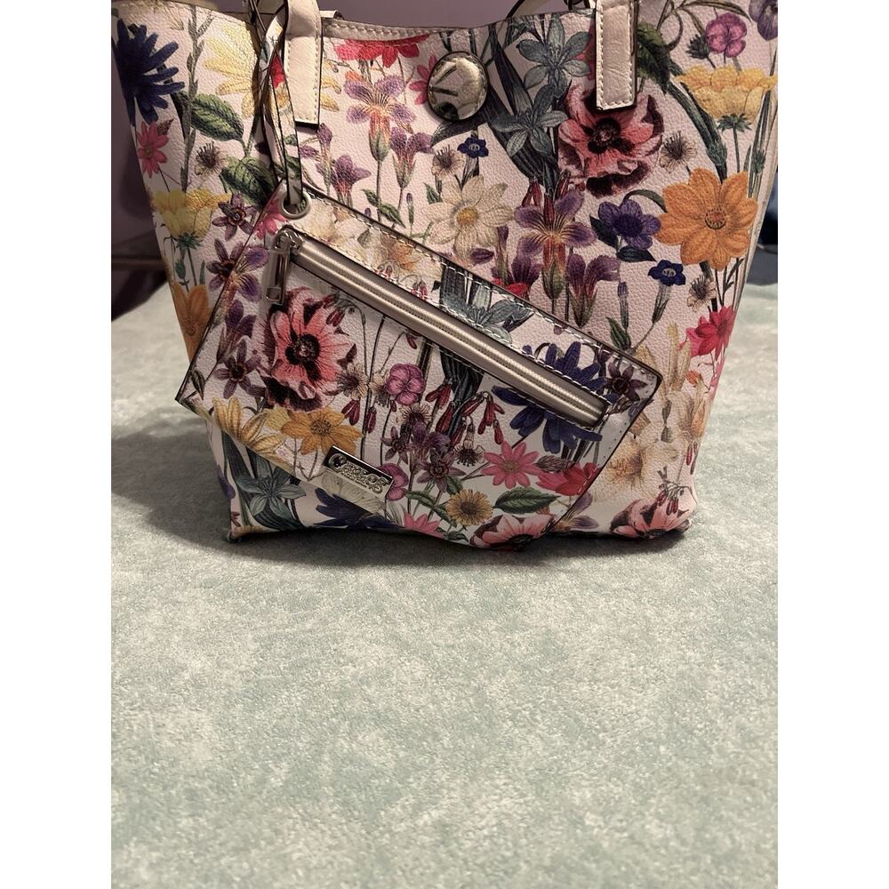 Carlos Santana 3 In 1 Three In One Floral Purse Tote Bag Makeup Bag “Vintagey”